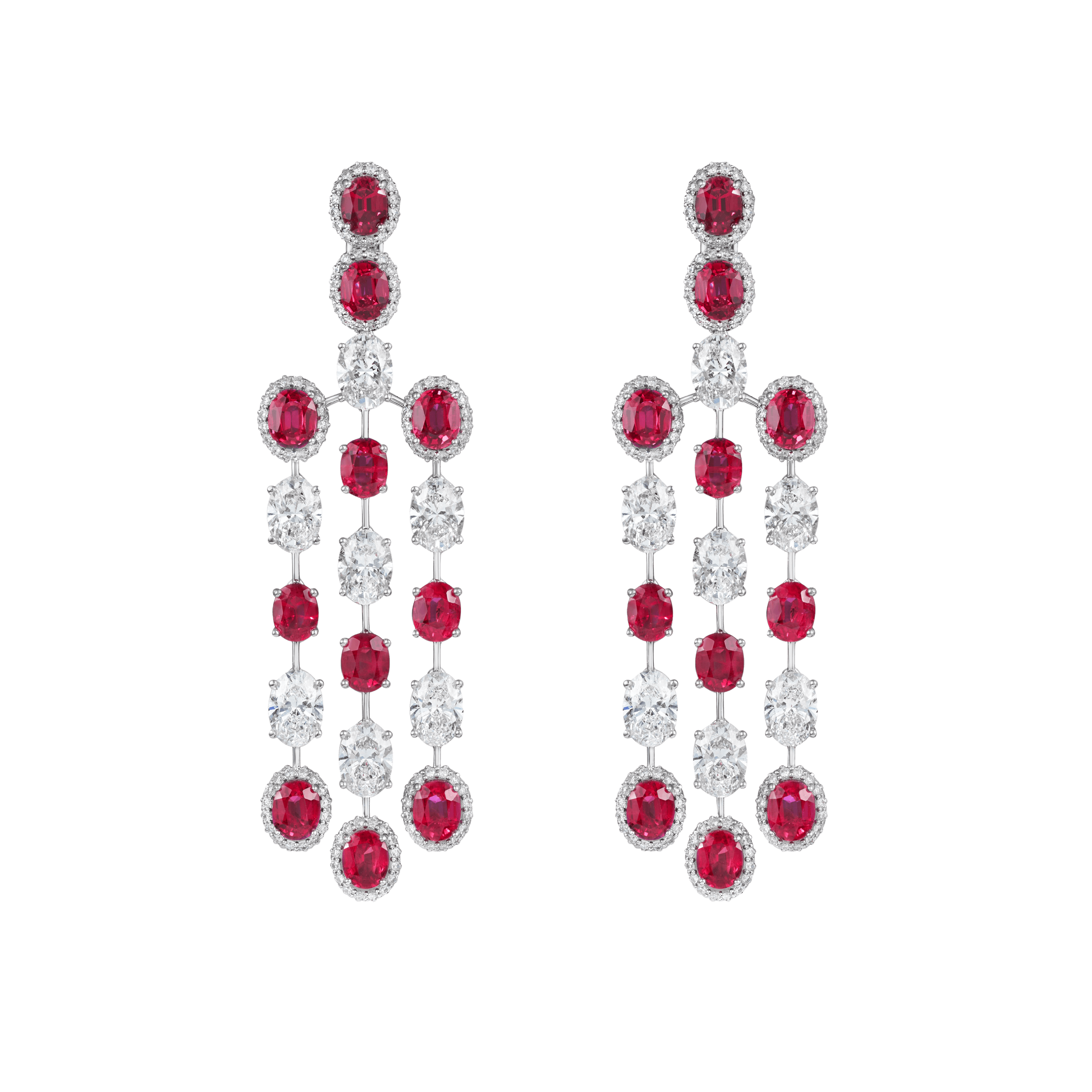 "RED CLOUD" RUBY EARRINGS / 20.185 CTW 
18K White Gold
