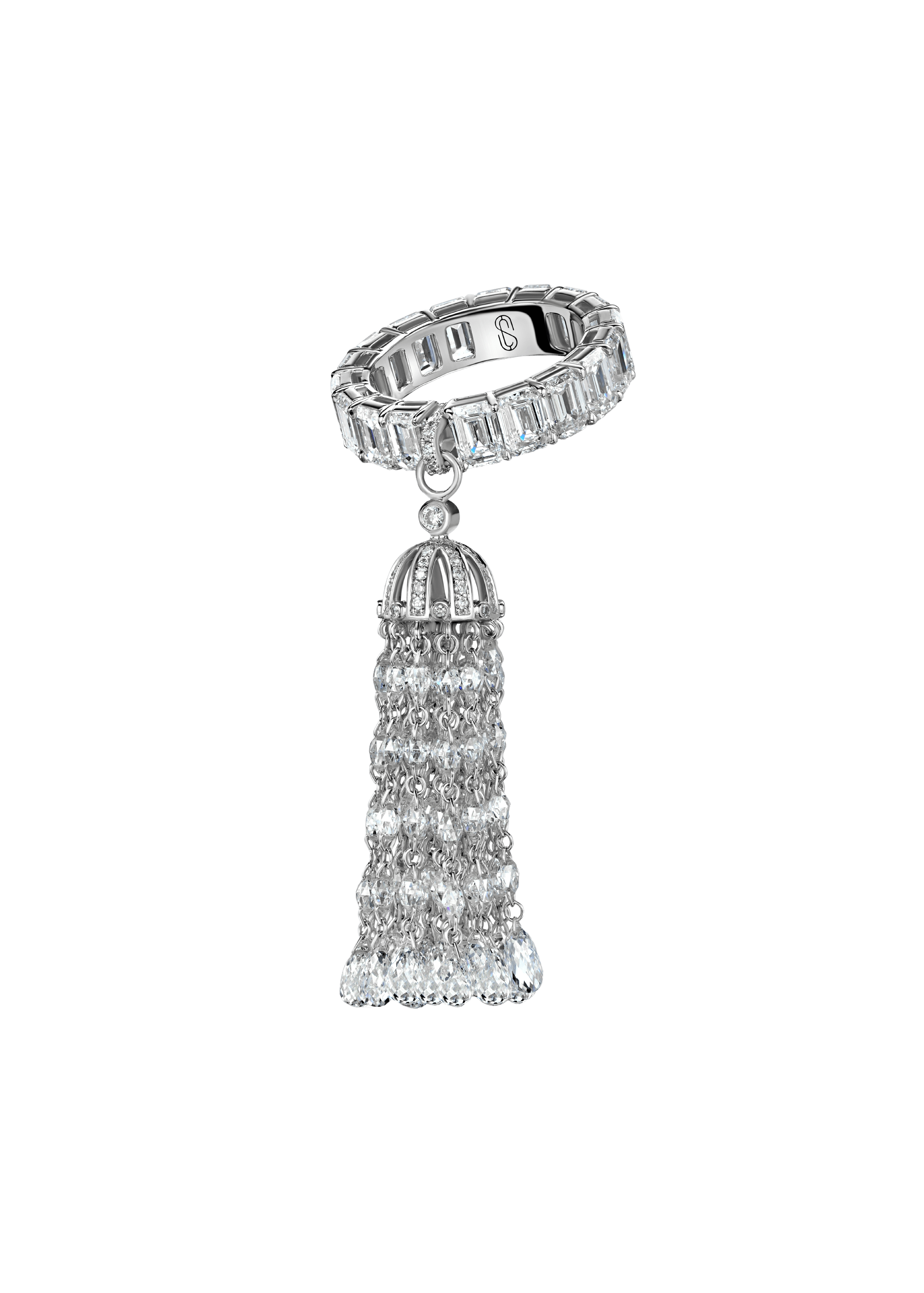 DIAMOND TASSEL DROP RING  
 14.704 CTW 18k White Gold 