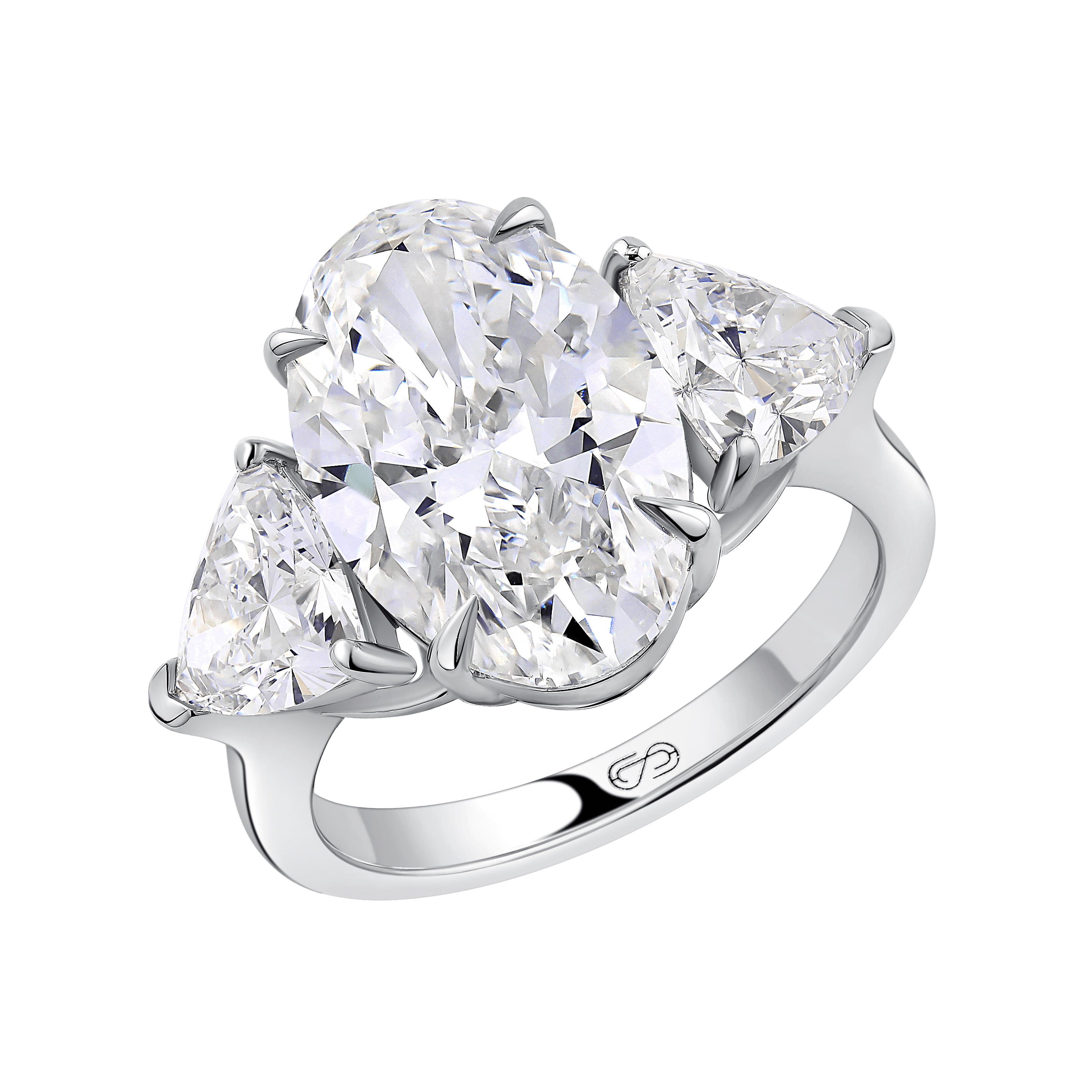 OVAL THREE STONE ENGAGEMENT RING 
 6.01 CTW  18k White Gold 