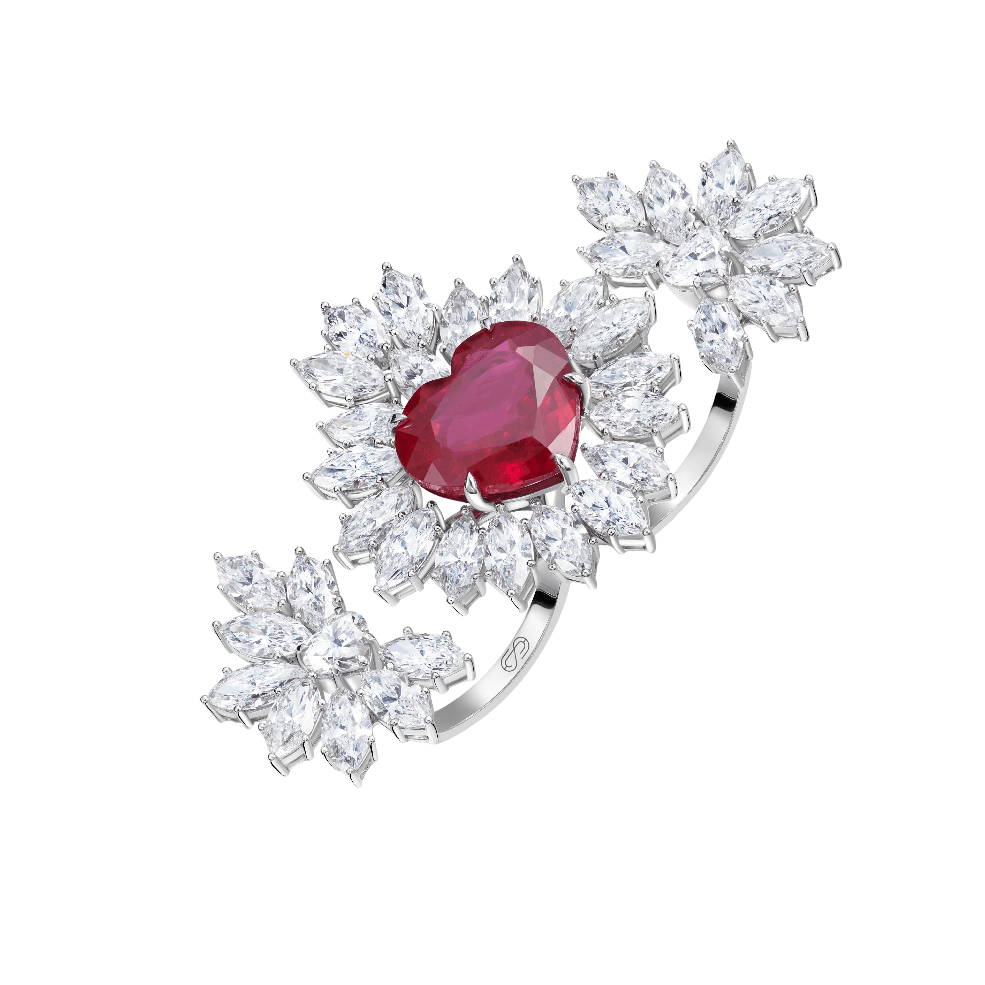 "HEART RAYS" RUBY DOUBLE RING
11.494 CTW 18k White Gold