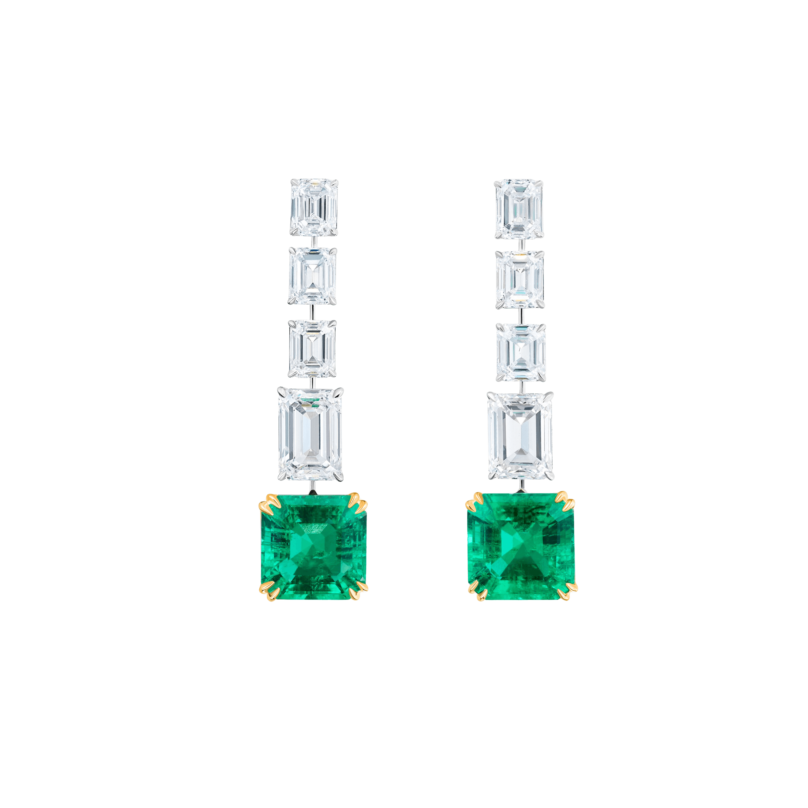 "SKYROCKET GALAXY" EMERALD EARRINGS / 23.58 CTW
18K White/Yellow Gold