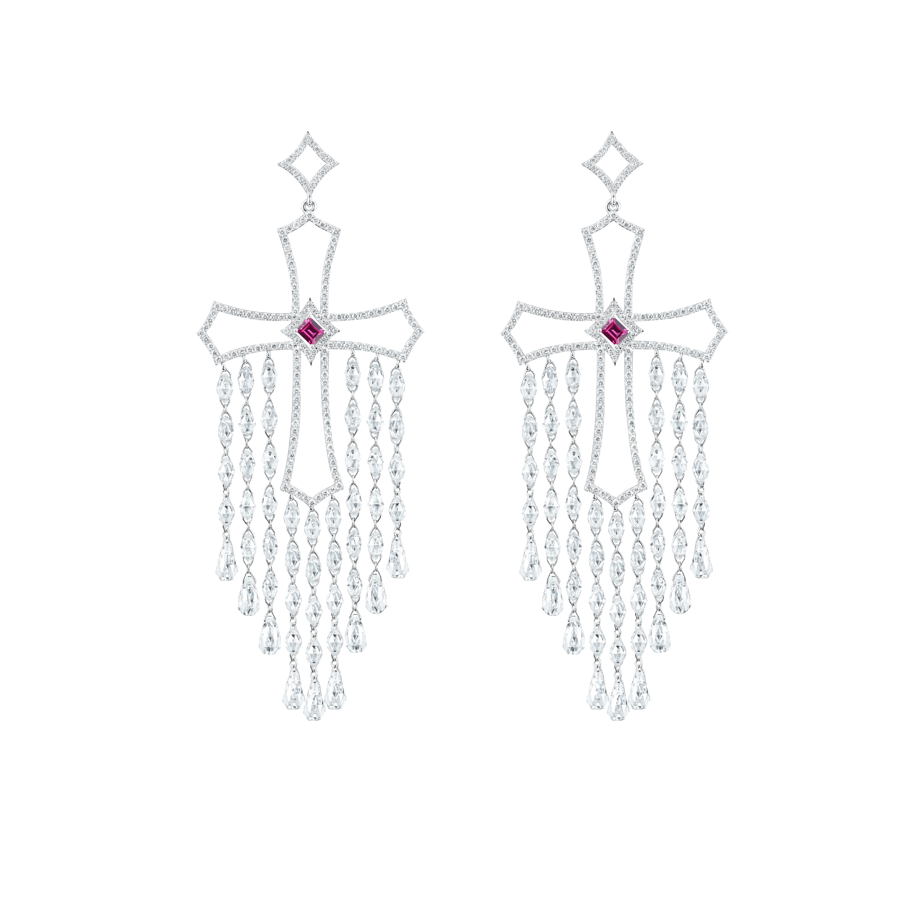 "RED CRUX" DIAMOND EARRINGS / 26.902 CTW
18K White Gold