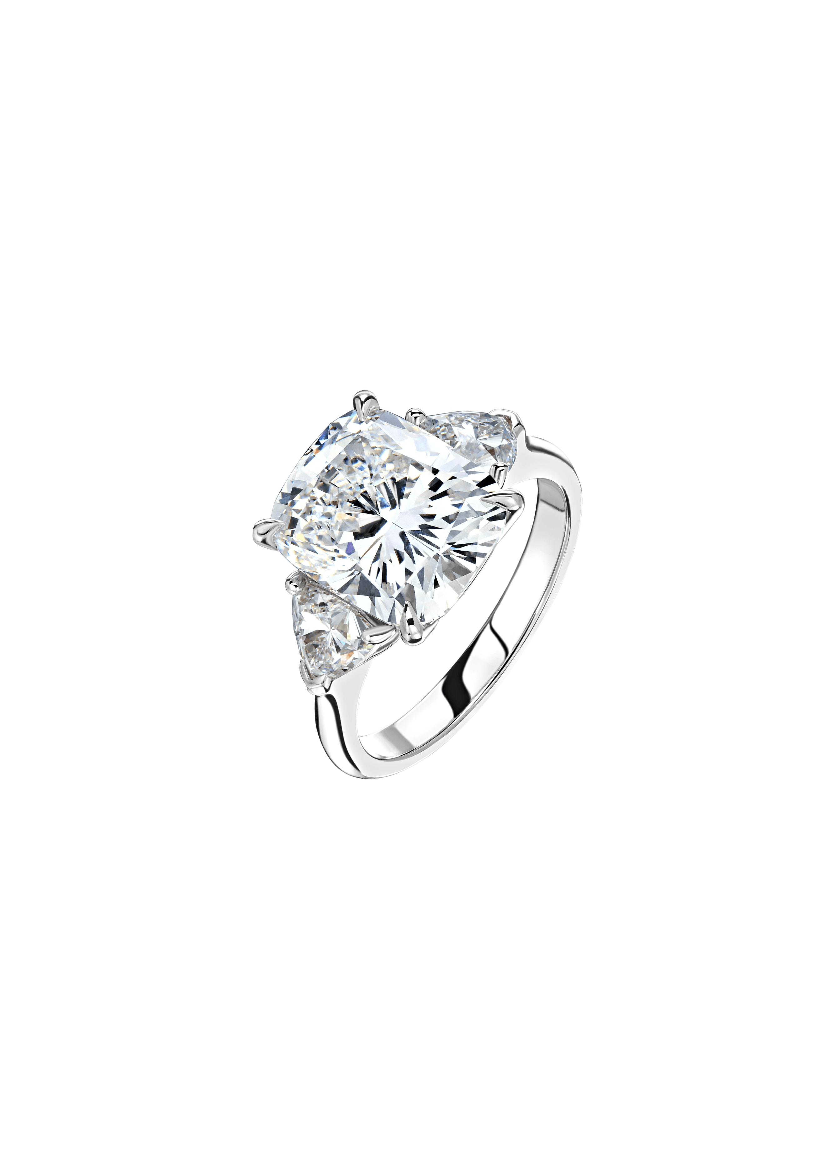 CUSHION THREE STONE ENGAGEMENT RING
5.16 CTW 18k White Gold