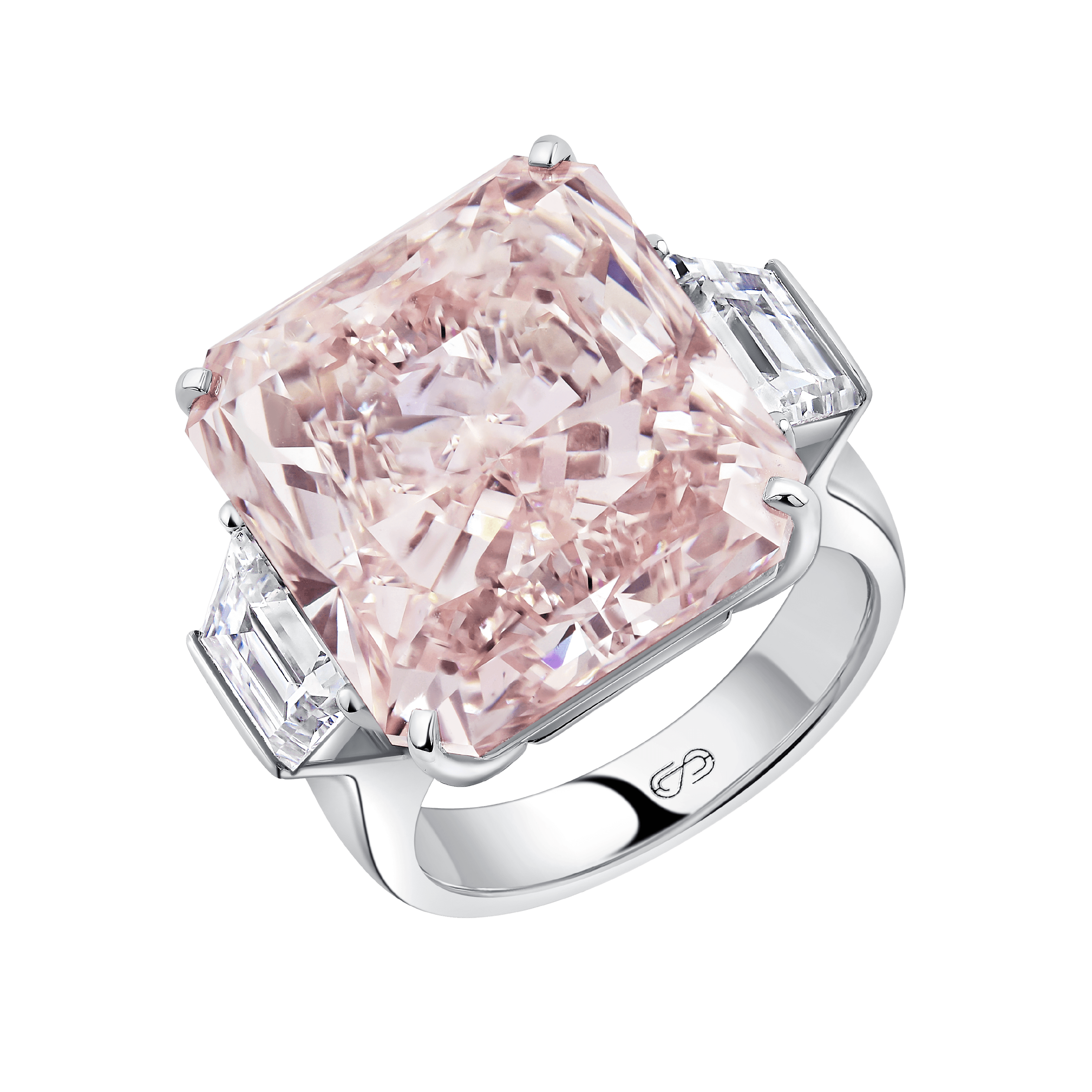 PINK RADIANT THREE STONE ENGAGEMENT RING
20.04 CTW 18k White Gold