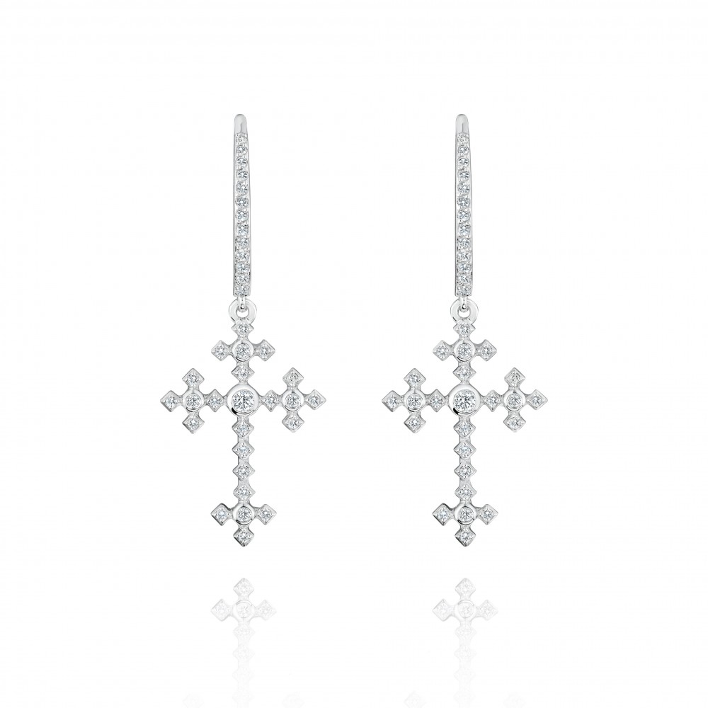 Earrings, 18-carat white gold with diamonds