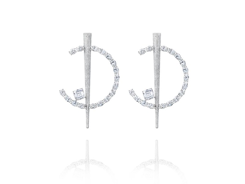 Earrings, 18-carat white gold with diamonds