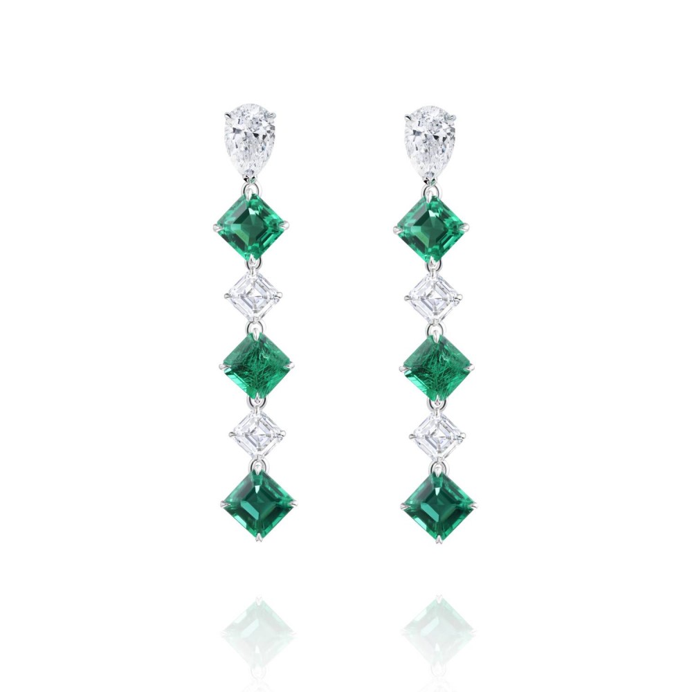 Earrings, 18-carat white gold with diamonds