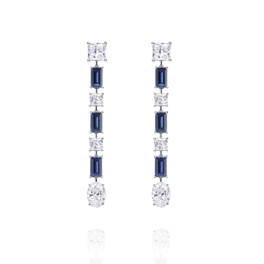 Earrings, 18-carat white gold with diamonds and sapphires