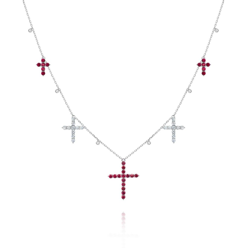 Necklace, 18-carat white gold with diamonds and rubies