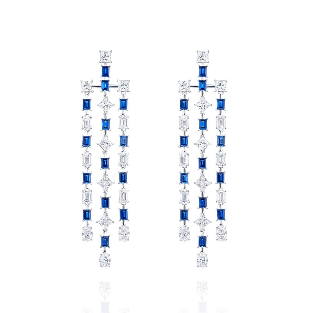 Earrings, 18-carat white gold with diamonds and sapphires