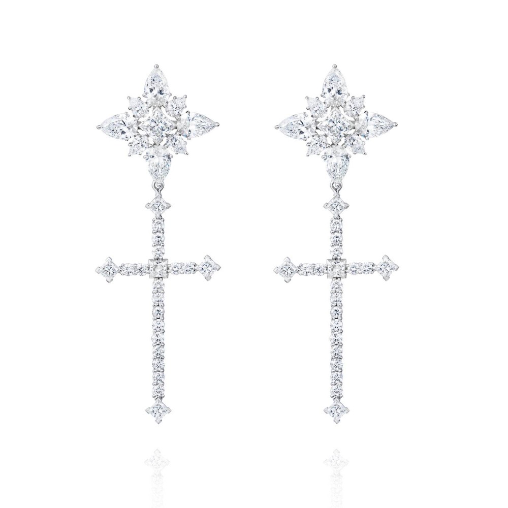 Earrings, 18-carat white gold with diamonds