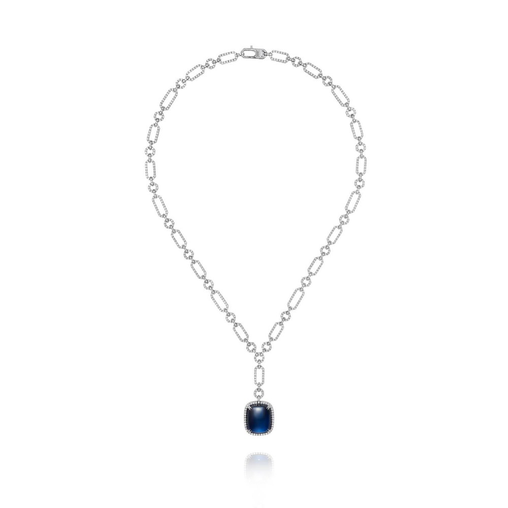 Necklace, 18-carat white gold with diamonds and sapphires