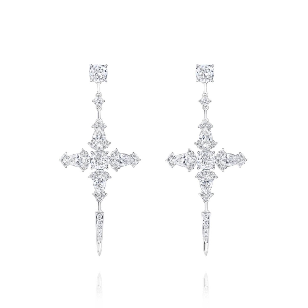 Earrings, 18-carat white gold with diamonds