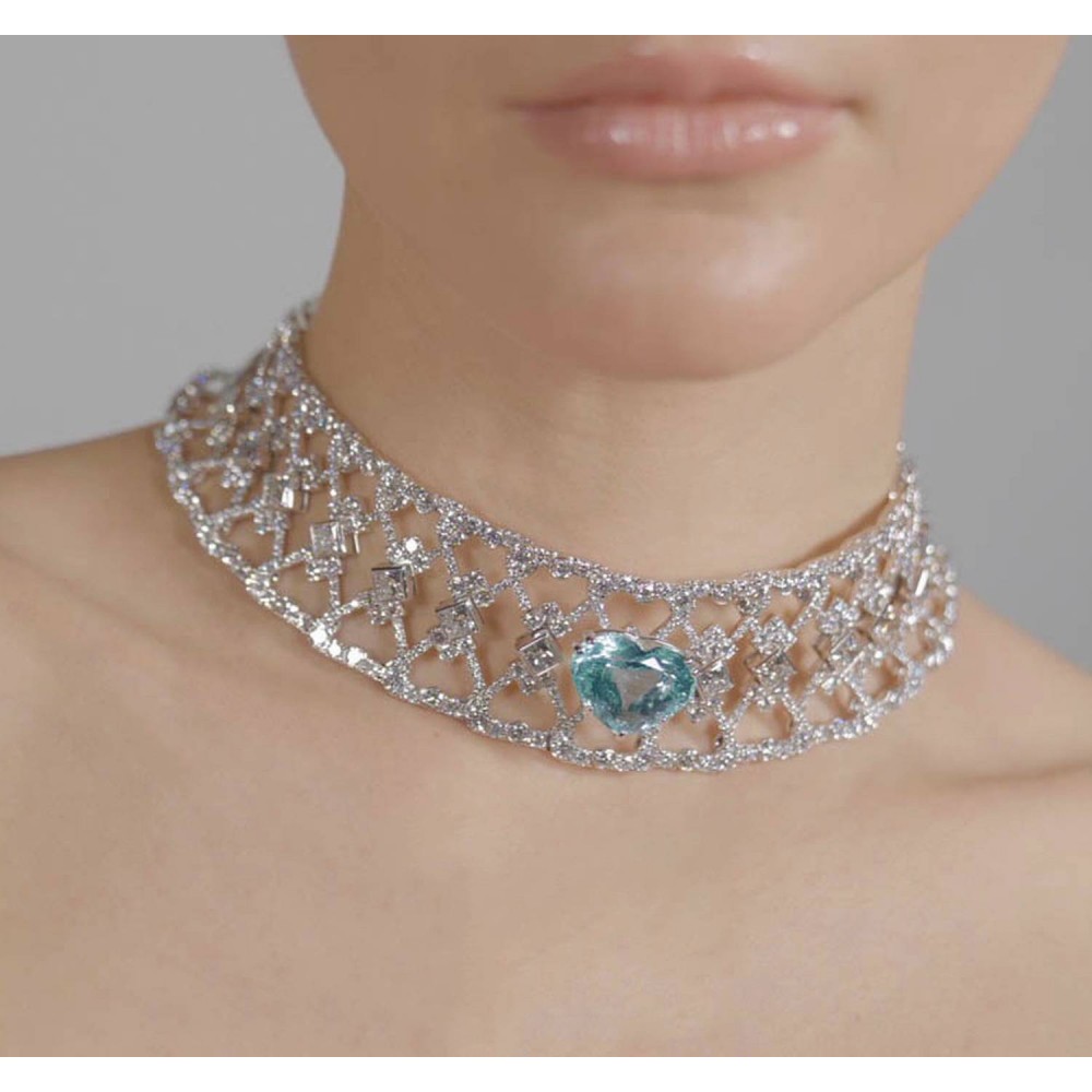 Necklace/choker, 18-karat white gold with diamonds and Paraiba tourmaline