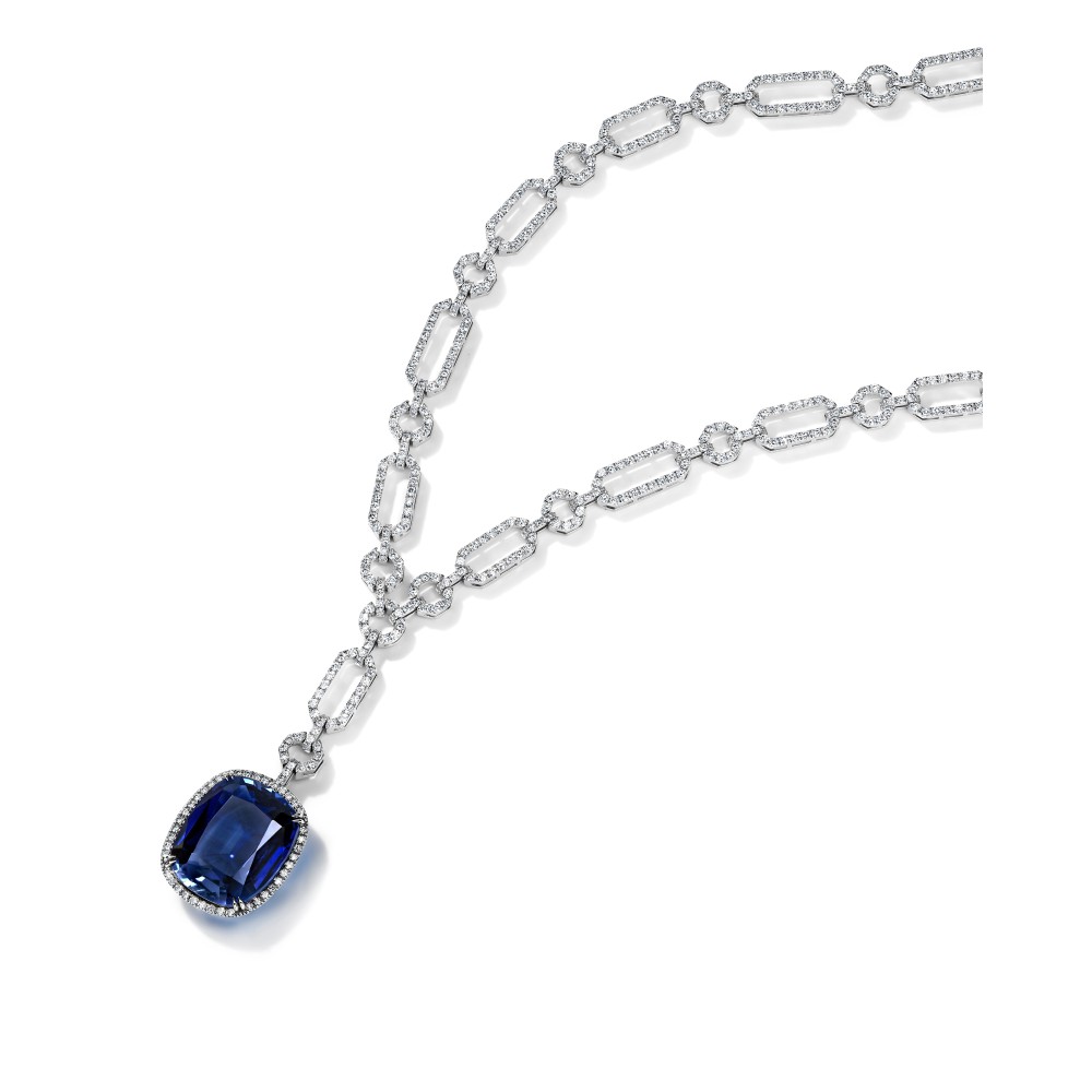 Necklace, 18-carat white gold with diamonds and sapphires