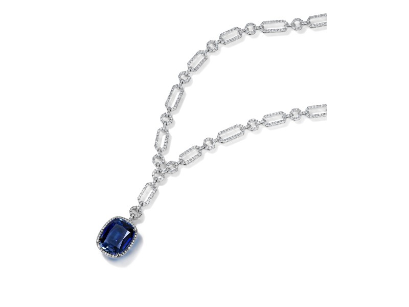 Necklace, 18-carat white gold with diamonds and sapphires