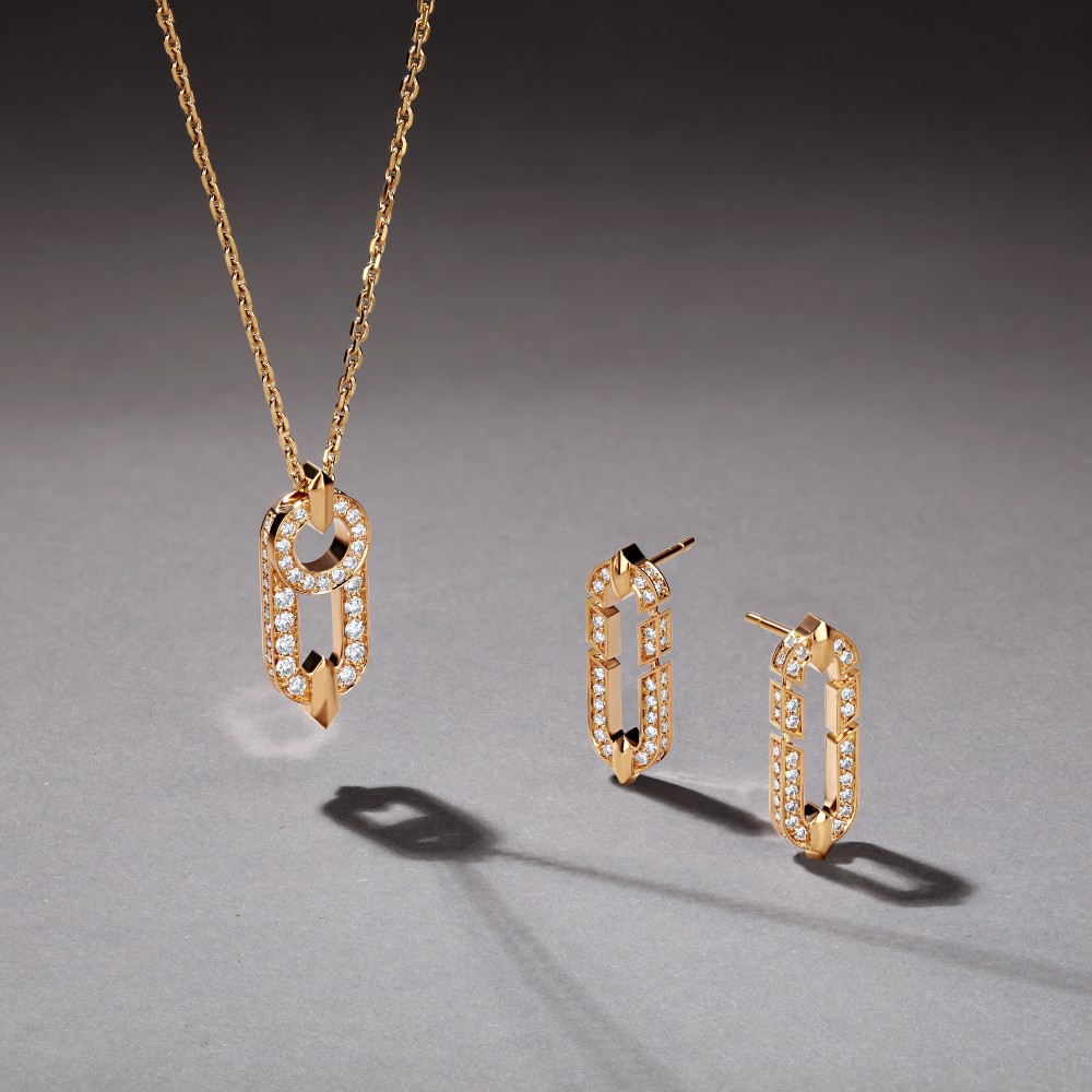 Earrings, 18-carat yellow gold with diamonds