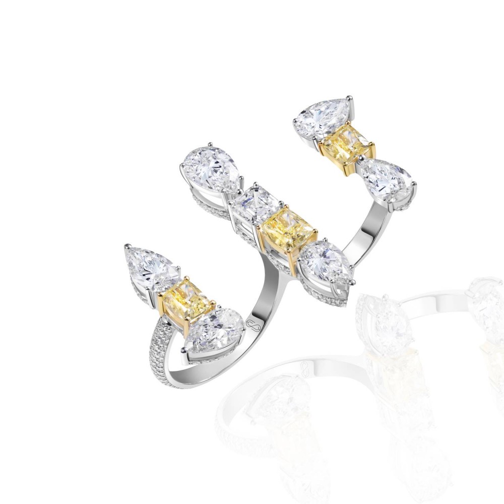 Ring, 18-carat white gold with diamonds and yellow diamonds