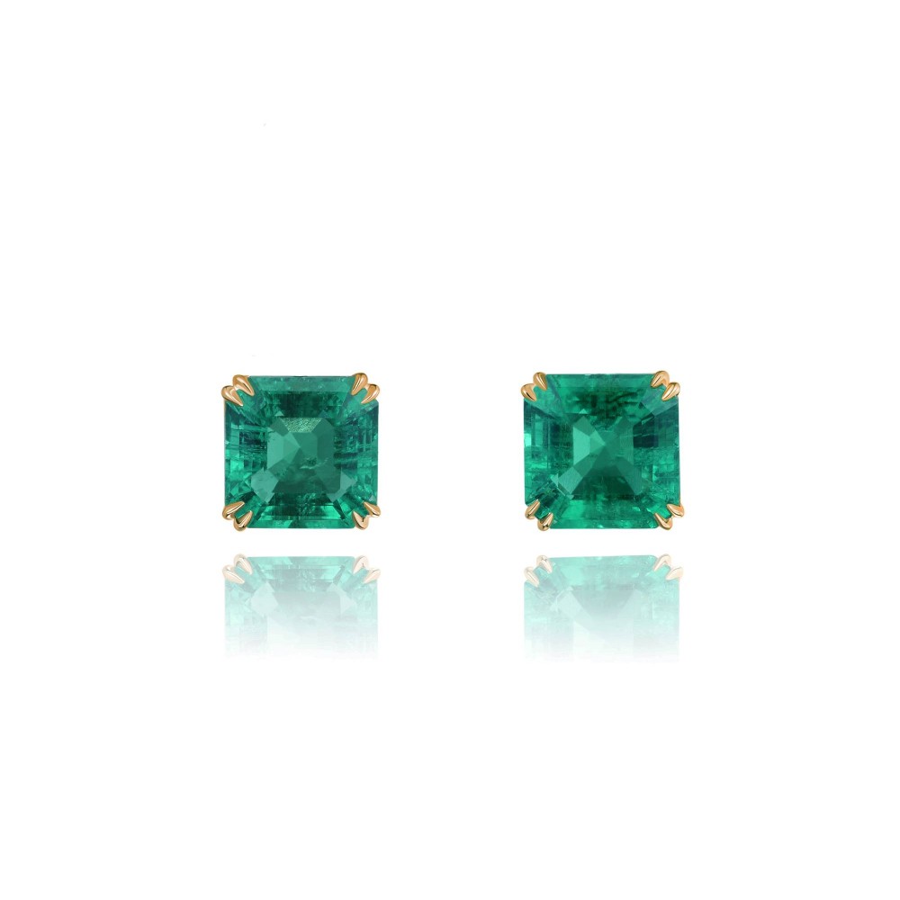 Earrings, 18-carat white gold with emeralds