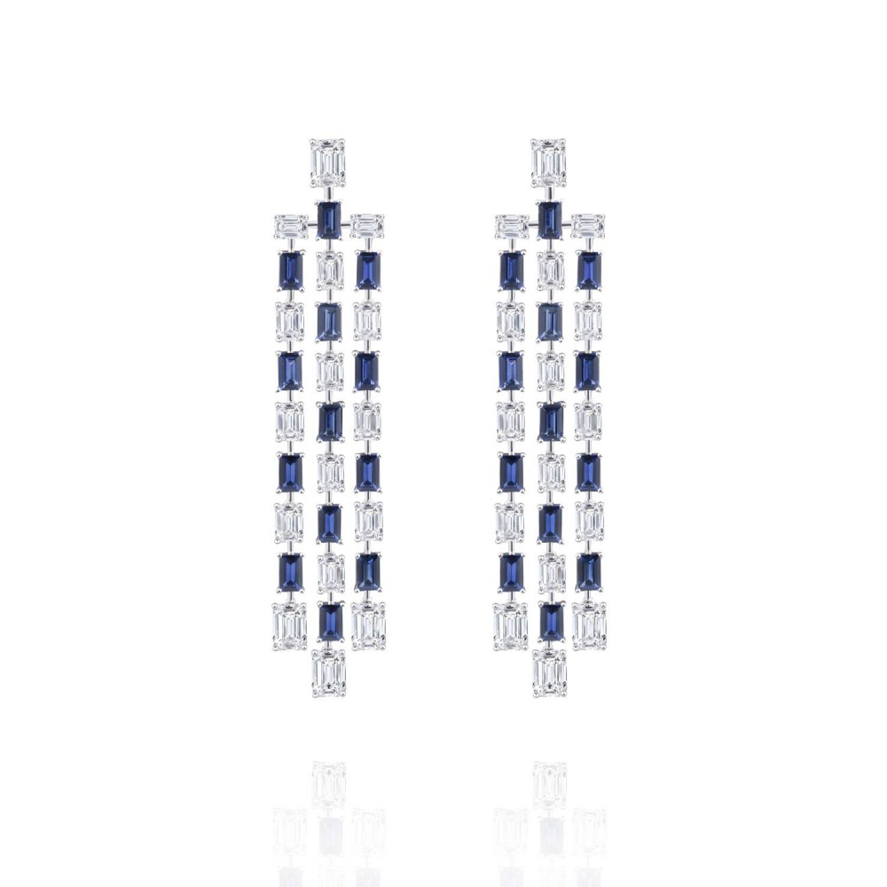 Earrings, 18-carat white gold with diamonds and sapphires