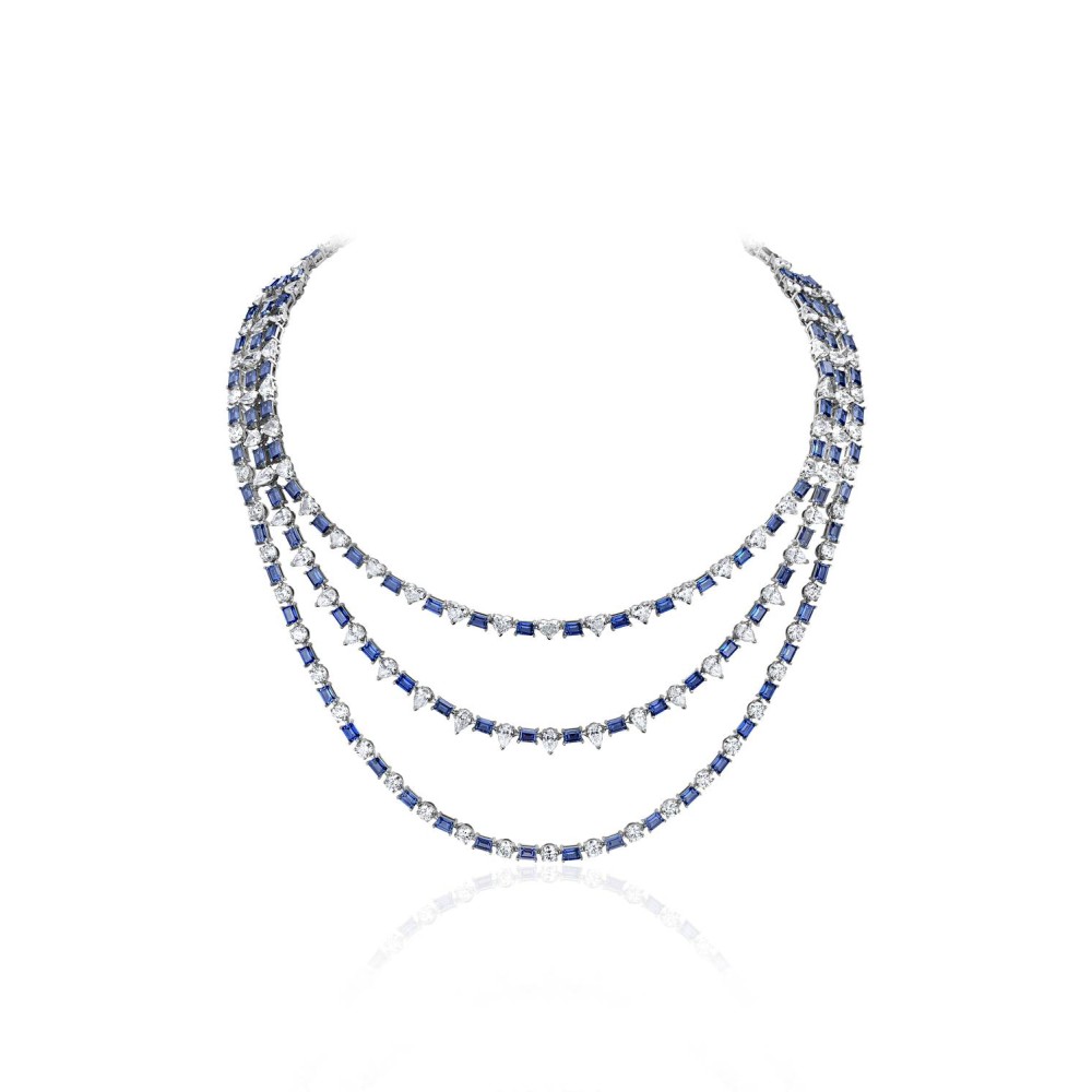 Necklace, 18-carat white gold with diamonds & saphires