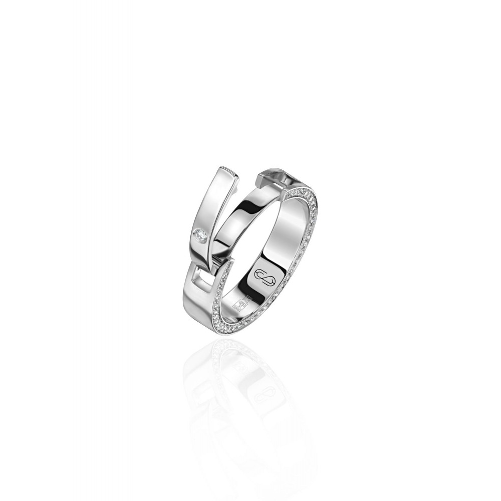 Men's wedding ring with a secret, 18-carat white gold with diamonds