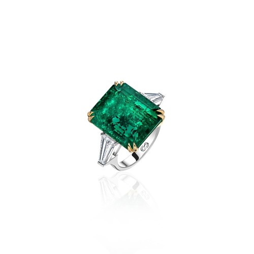 Ring, 18-carat white & yellow gold with diamonds & emeralds