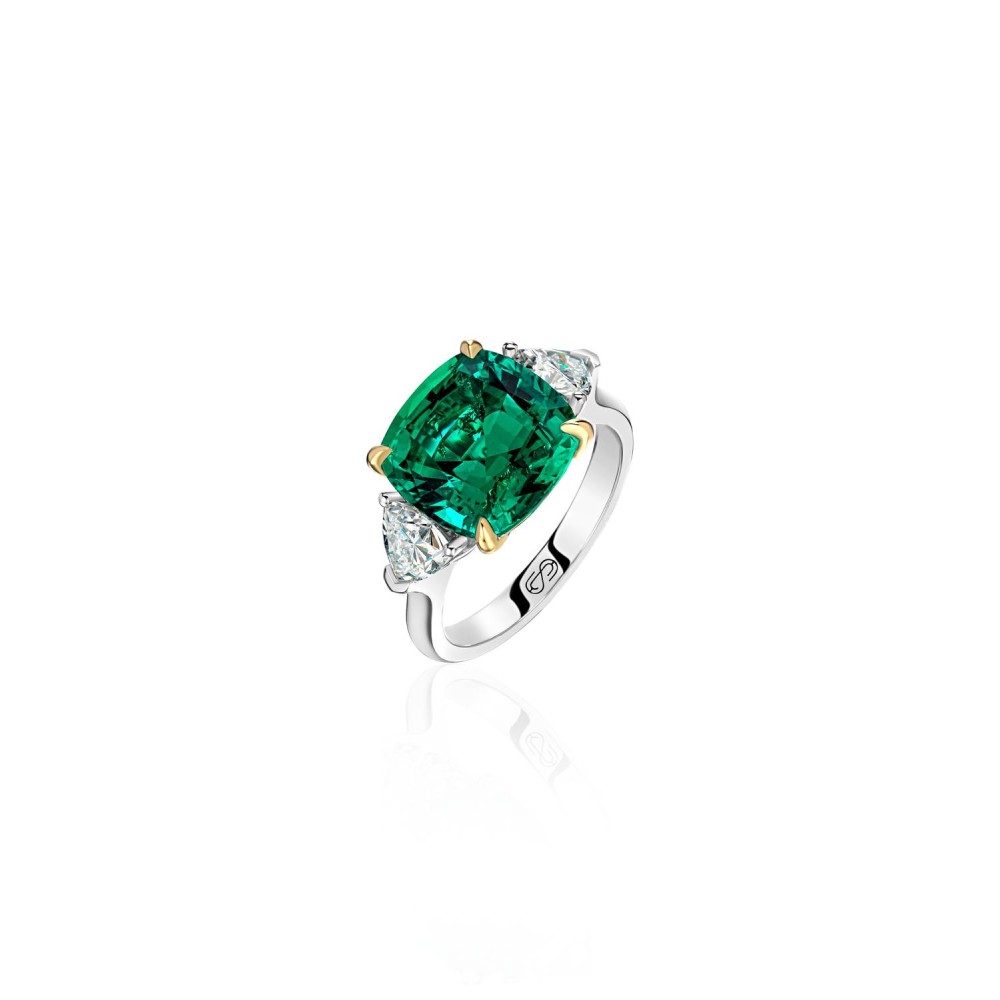 Ring, 18-carat white & yellow gold with diamonds & emeralds