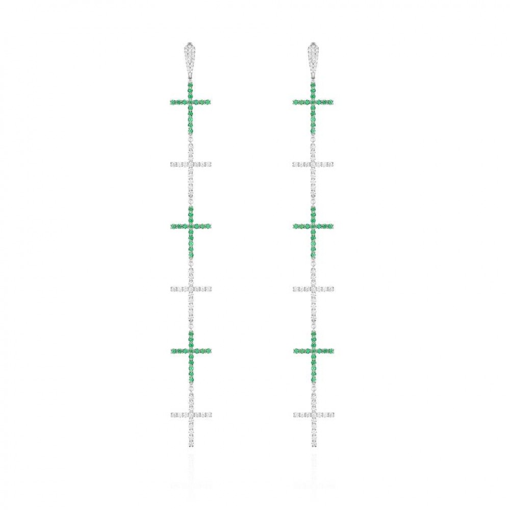 Earrings Crosses, 18-carat white gold with diamonds