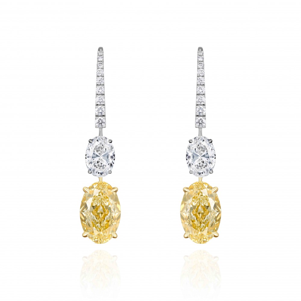 Earrings, 18-carat white gold with diamonds and yellow diamonds