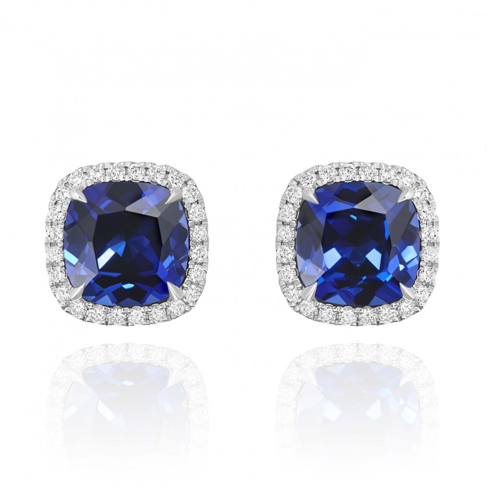 Earrings, 18-carat white gold with diamonds and sapphires