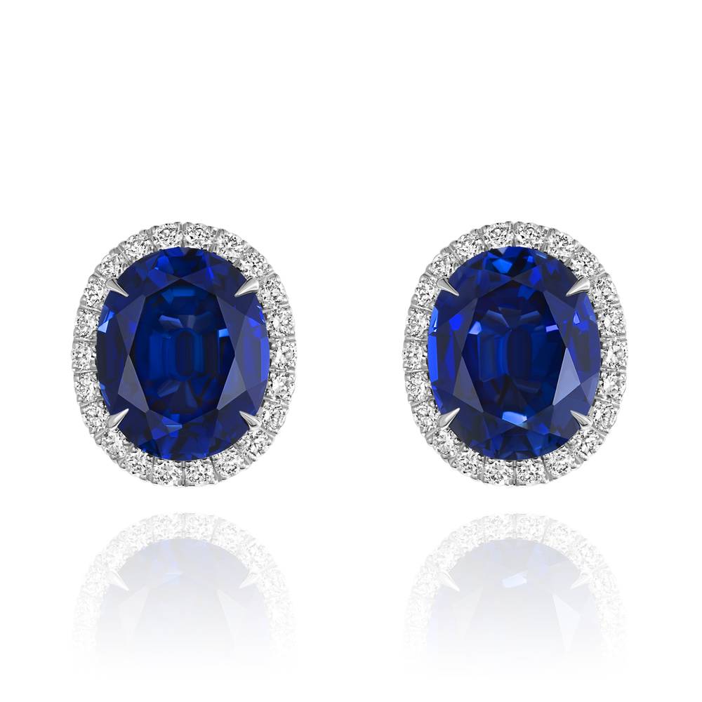 Earrings, 18-carat white gold with diamonds and sapphires