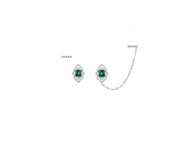 Earring 18-carat White gold with diamonds and emerald