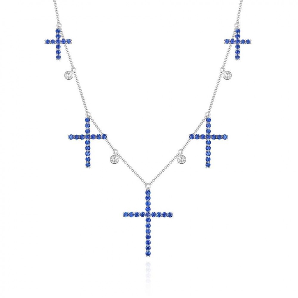 Necklace 18-carat white gold with diamonds and sapphires