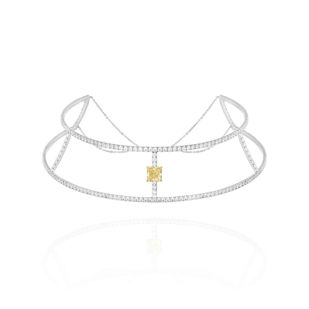 Choker, 18-carat white gold with diamonds and yellow diamonds